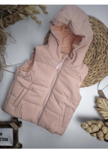 Kapşonlu Pudra Kız Çocuk Yelek fiyatları