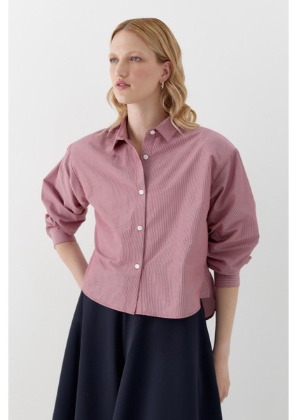 Vatkalı Çizgili Gömlek Kırmızı