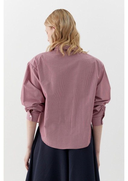 Vatkalı Çizgili Gömlek Kırmızı indirimleri