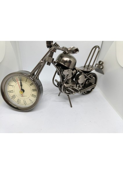 Vintage Motosiklet Figürlü Masa Saati