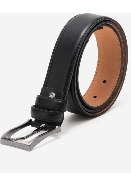 Hakiki Deri 3.5cm Erkek Takım Elbise Dikişli Klasik Kemer 518 Siyah
