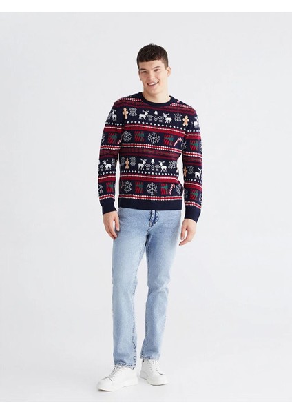 Bisiklet Yaka Yılbaşı Temalı Erkek Triko Kazak (W5) fiyatları