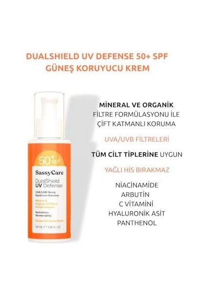 Sassycare Dualshield Uv Defense Spf 50+ Güneş Koruyucu Krem, Uva/uvb Geniş Spektrum, Mineral ve Organik Filtre, 100 ml modelleri