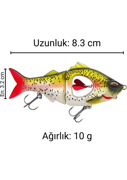 Eklemli ve Pervaneli Balık Yemi (8.3 Cm, 9 Gr) Çift Kancalı