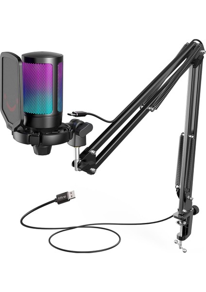 Fifine Ampligame A6T Twitch - Youtuber - Gamer - Tiktok - Yayıncı USB Mikrofon Seti (Siyah)