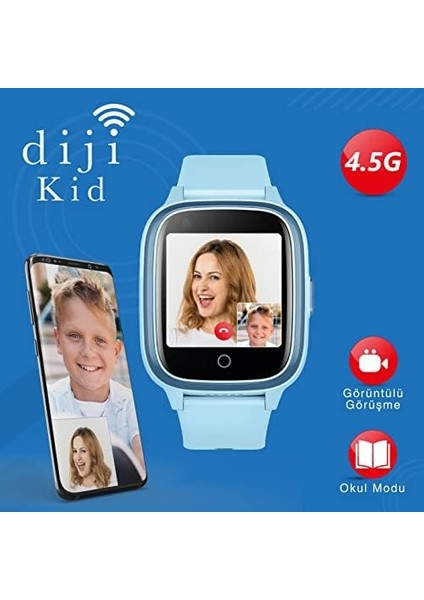 4.5g Akıllı Çocuk Saati, Görüntülü Görüşme - Konum - Sesli Görüşme - Sos Acil Arama - Okul Modu - Koldan Çıktı Sensörü (Mavi) modelleri