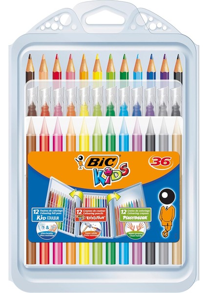 Kids 8877011-VE Kreativset 12 Kurşun, 12 Filzstiften ve 12 Wachsmalkreiden, Box Her Biri 36 Adet