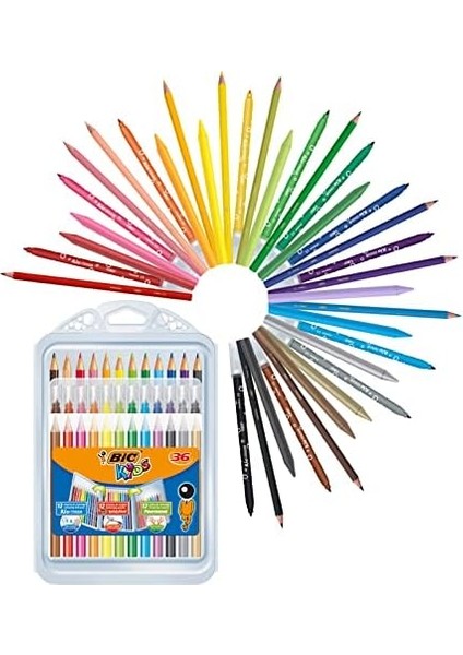 Kids 8877011-VE Kreativset 12 Kurşun, 12 Filzstiften ve 12 Wachsmalkreiden, Box Her Biri 36 Adet modelleri