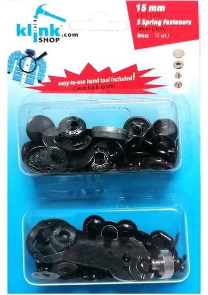 15 mm Kendin Yap Kiti, Mont, Giyim, Çanta, Deri Için Çekiçle Uygulama Aparatları ve Siyah Renk 15 Adet Alfa Çıtçıt Düğme Takım-Paslanmaz Pirinç