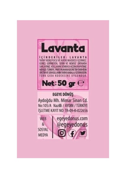 Egeye Dönüş Lavanta Kurusu - 50 Gr.