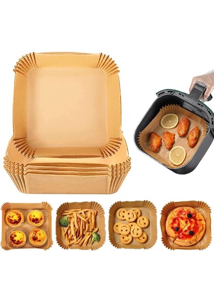 Airfryer Pişirme Kağıdı 50 Adet Kare Fırın Tepsisi Yanmaz Yapışmaz Gıda Parşömeni Hava Fritözü Aksesuarı modelleri