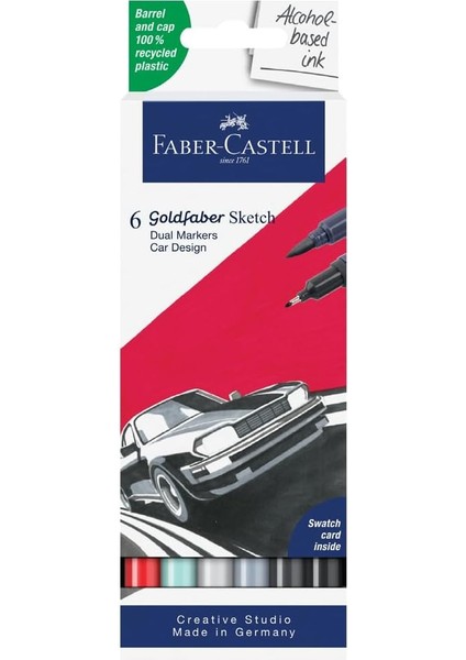 Araba Tasarım Markör Seti, 6’lı, Çift Uçlu, 0.6 mm Uç, Kalıcı Mürekkep, Alkol Bazlı, Geri Dönüşümlü Gövde