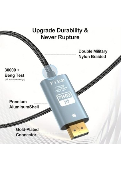 Dp To HDMI Kablo, 4K 60Hz 200CM Yüksek Hızlı, Displayport 2 Metre Uzunluğu Displayport To HDMI Kablo 200CM ZR890 fiyatları