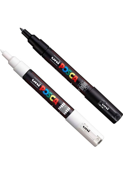 Pc-1m Sanatı Markör - Kumaş Cam Metal - Siyah + Beyaz (Her Birinden 1 Adet)