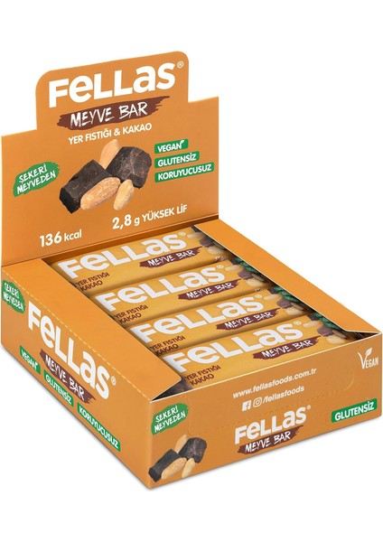 Fellas Meyve Bar, Yer Fıstığı ve Kakaolu, 35GR x 12 Adet