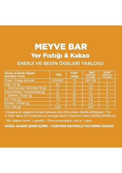 Fellas Meyve Bar, Yer Fıstığı ve Kakaolu, 35GR x 12 Adet modelleri