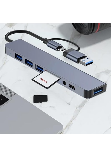 Çoklayıcı Adaptör 8 In 1 Usb/type-C To USB A, USB C Uyumlu Çevirici Adaptör Çok Portlu Çoklayıcı 8in1 USB Hub Titanyum Renk BYL2218TU modelleri