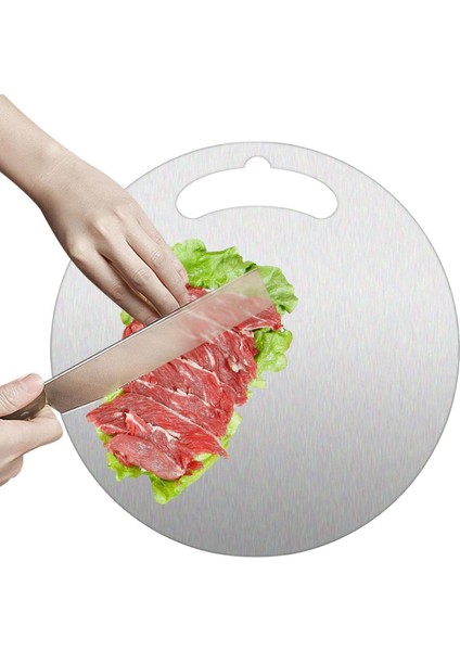Yuvarlak Paslanmaz Çelik Kesme Tahtası Mutfak Piknik Için 304 Kalite Antibakteriyel Küf Tutmaz Temizlenir Et Sebze Meyve Doğrama Tahtası Kesme Matı 25 cm