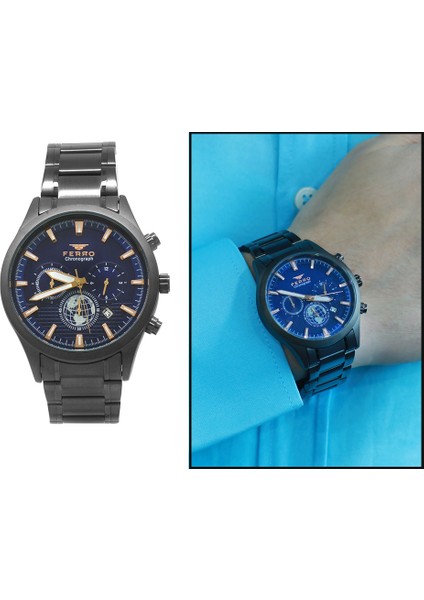 Ferro Siyah Renk Çelik Kordonlu Erkek Kol Saati TH-FM31215A-V3 modelleri