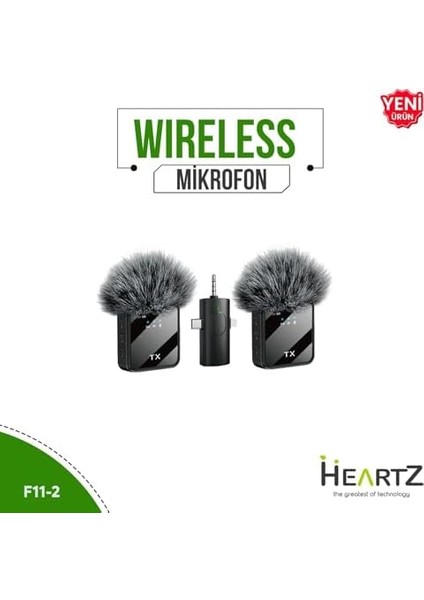 Wireless Microphone Kablosuz Yaka Mikrofonu Video Youtube Tiktok Canlı Yayın Stüdyo Mikrofon (F11-2 Tüylü Ikili Vlog Live Show) modelleri
