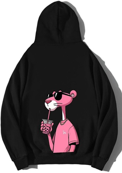 Unisex Oversize Pembe Panter Hoodie Sweatshirt