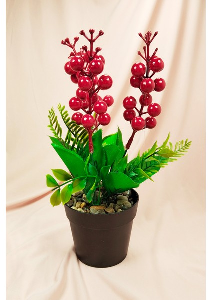 Cocina Yılbaşı Kokina Saksıda Şık Dekorasyon Süsleme Yapay Çiçek 26 cm