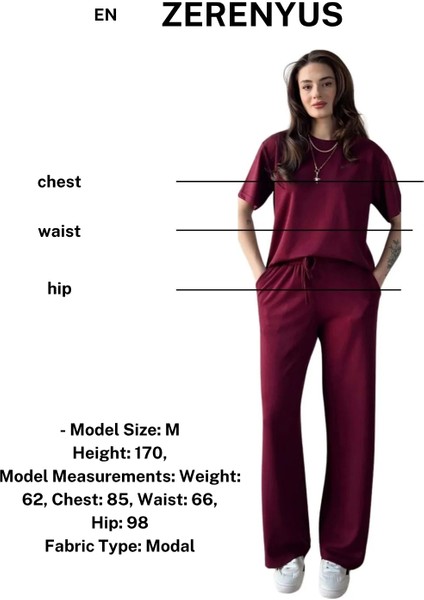 Kadın Modal Oys Kumaş Kısakol Eşofman Alt Üst Takım Bordo Beyaz