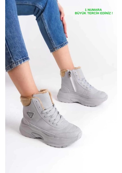 Abra Süper Hafif Ortopedik Yün Astarlı Kadın Spor Bot - Gri
