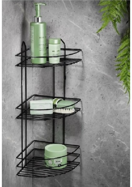 Köşelik Banyo 3 Raflı Siyah Metal ROYALEKS-56574
