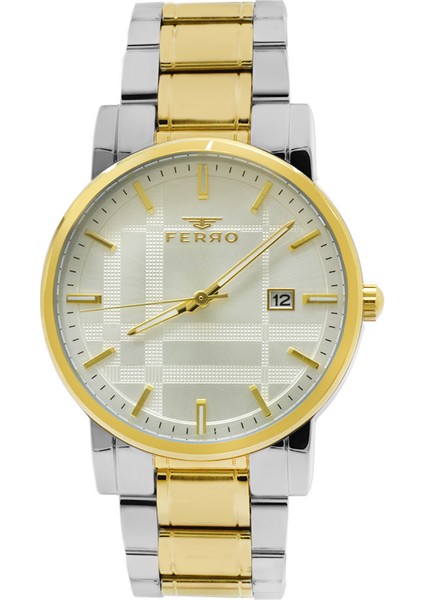 Ferro Altın Gümüş Renk Çelik Kordonlu Erkek Kol Saati TH-F11183A-D