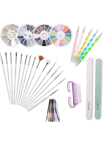 Aksesuarcı Süper Set 6in1 Çantalı Paslanmaz Çelik Profesyonel Manikür Pedikür Seti ve 37 Parça Nail Art Tırnak Süsleme Sanatı Tasarım Seti