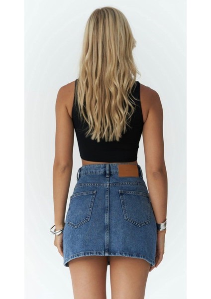 Kadın Asimetrik Dekolteli Tasarım Mini Kot Etek fiyatları