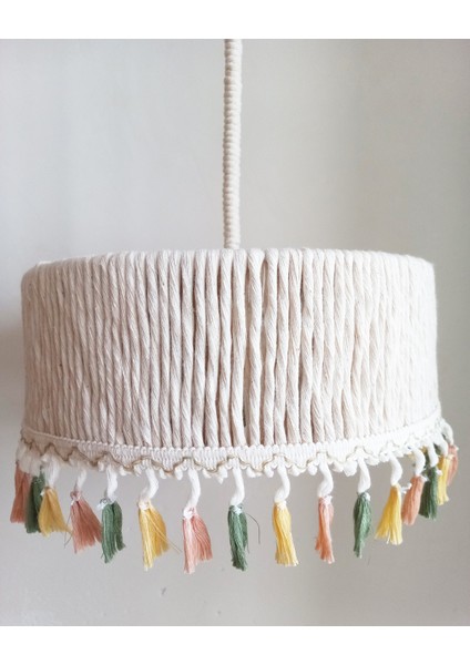 Silindir Ekru Makrome Ip Sargı Saçaklı Yatak Odası-Bebek -Çocuk-Genç Odası Tasarım Sarkıt Avize fiyatları