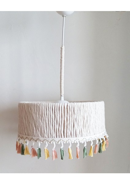 Silindir Ekru Makrome Ip Sargı Saçaklı Yatak Odası-Bebek -Çocuk-Genç Odası Tasarım Sarkıt Avize modelleri