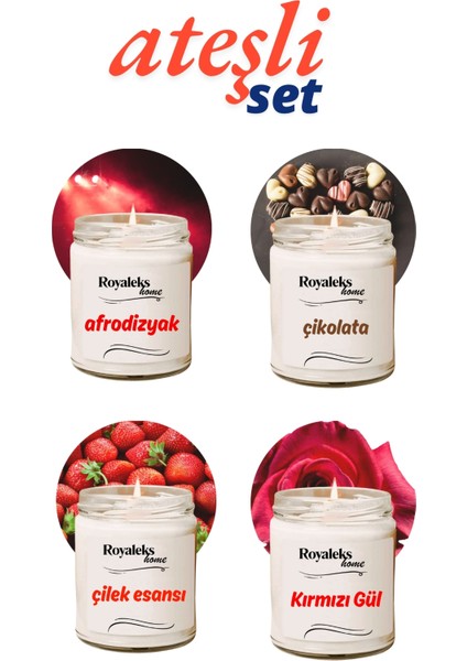 4 Adet Doğal Özel Seri Kokulu Dekoratif Kavanoz Mum 4X210 cc - Ateşli Set - Ryl