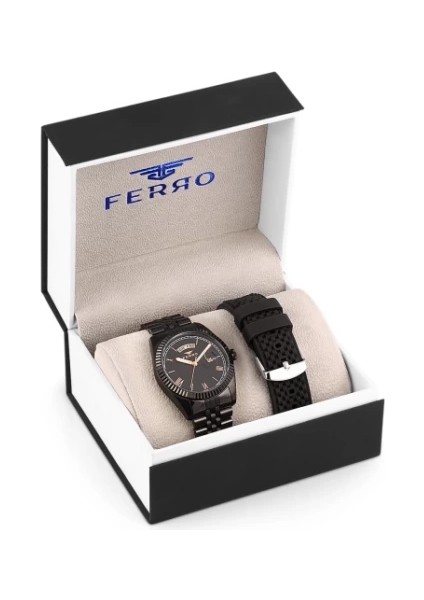 Ferro Çelik-Silikon Değiştirebilir Çift Kordunlu Erkek Kol Saati TH-F11130DA-G