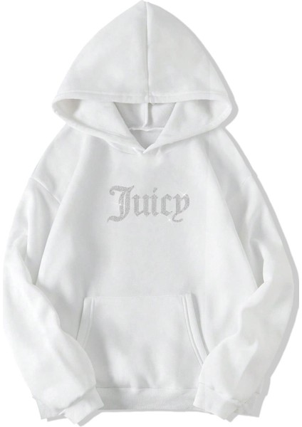 Unisex Oversize Juicy Taş Baskılı Hoodie Sweatshirt