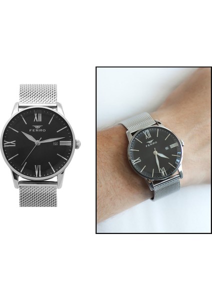 Ferro Gümüş Renk Hasır Kordonlu Erkek Kol Saati TH-F11182C-A2 modelleri