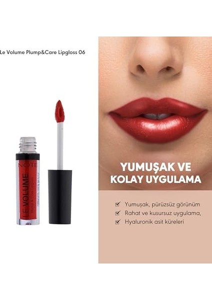 Note Le Volume Plump & Care Lipgloss 06 Hearthbreaker Dudak Parlatıcısı, Kırmızı fiyatları