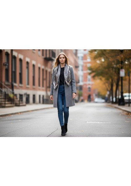 Leopar Desenli Siyah Beyaz Renkli Fular 90 x 90 modelleri