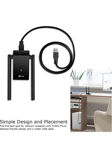 Archer TX20U Plus, AX1800 Mbps Çift Antenli Yüksek Kazanımlı Kablosuz USB Adaptör, 1 Metre USB 3.0 Kablosu, Beamforming, Mu-Mımo, Düşük Gecikmeli Oyun Deneyimi, Wpa3, Kolay Kurulum modelleri