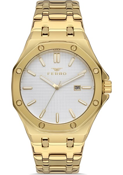 Ferro Sarı Çelik Kordon Erkek Kol Saati 3 Atm Su Geçirmez TH-F11290A-B