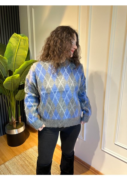 Baklava Desen Yumoş Kazak Gri