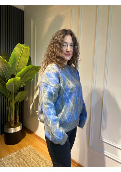 Baklava Desen Yumoş Kazak Gri modelleri