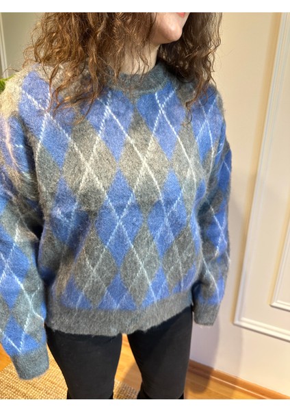 Baklava Desen Yumoş Kazak Gri indirimleri