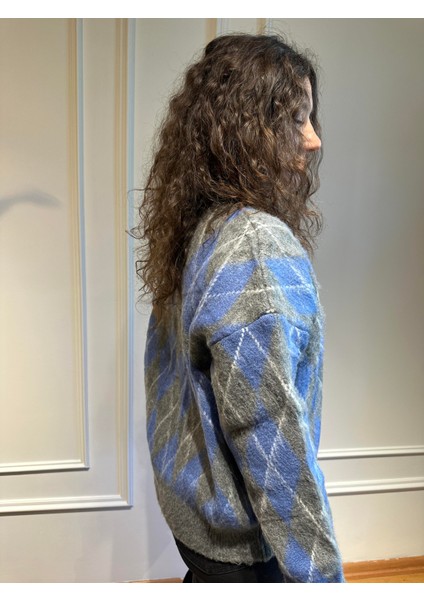 Baklava Desen Yumoş Kazak Gri