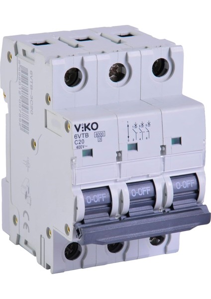 6VTB-3C20 Otomatik Sigorta 6ka C Tipi 3 Kutup 20A