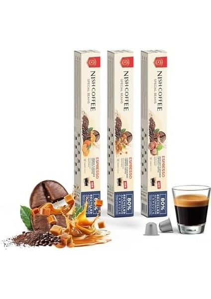 Nish Kahve Aromalı Kapsül Kahve 3'lü Set Karamel Fındık Portakal 30 Adet