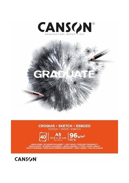 Graduate Grain 96GSM A5 Eskiz Kağıt, Yapıştırılmış Taraf, 40 Beyaz Levha, Profesyonel Sanatçılar ve Öğrenciler Için Ideal fiyatları