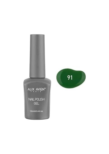 Alıx Avıen Çim Yeşili Kalıcı Oje 91-Yoğun Renk Veren Jel Oje 12 Ml-Nail Uv Gel Polish 91